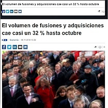 El volumen de fusiones y adquisiciones cae casi un 32 % hasta octubre